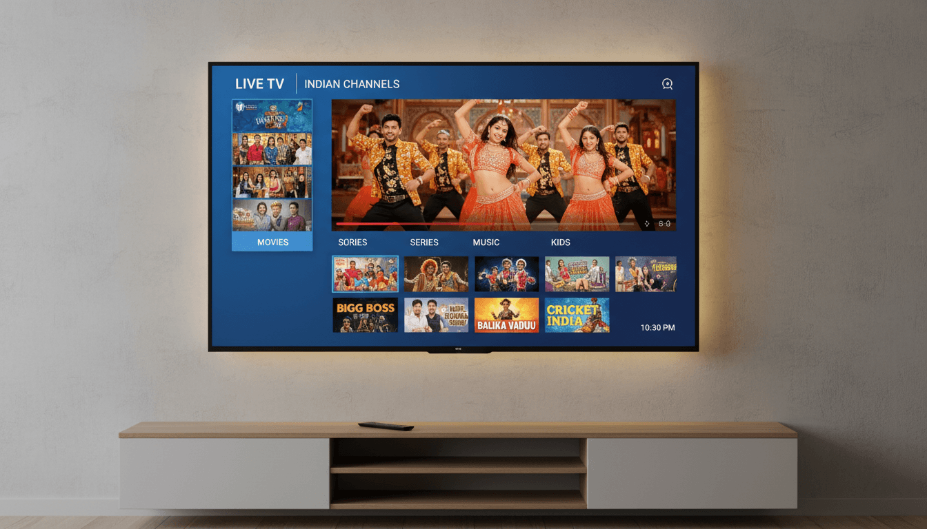 Smart TV setup showing live TV channels and entertainment